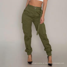 Calça Cargo Feminina Cintura Alta Customizada, Casual Wear